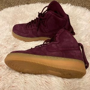 Bordeaux velvet felt Nike Air Force 1s High SE